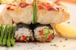 Marinated Grilled Kingfish with Vegetable Nori Rolls